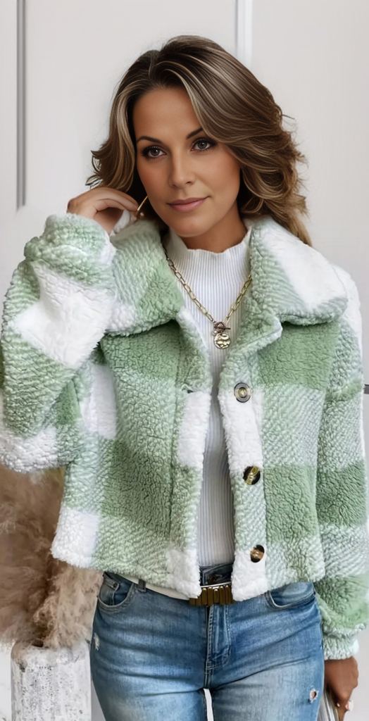 Levoire | Veste En Teddy Douce Courte Pour Femmes Vert