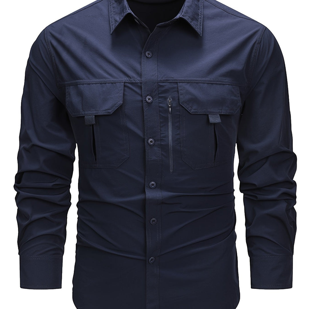 Levoire | Chemise Cargo Simple À Manches Longues Pour Hommes Bleu marine