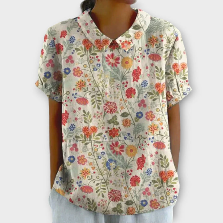 Levoire | Blouse En Coton Et Lin Avec Motif Floral Beige