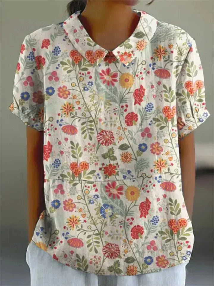 Levoire | Chemise Élégante À Fleurs Blanc avec des tournesols bleus