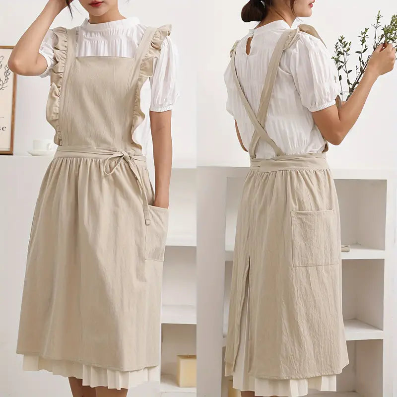 Levoire | Tablier Confortable Avec Volants Et Poches Latérales Beige Une taille