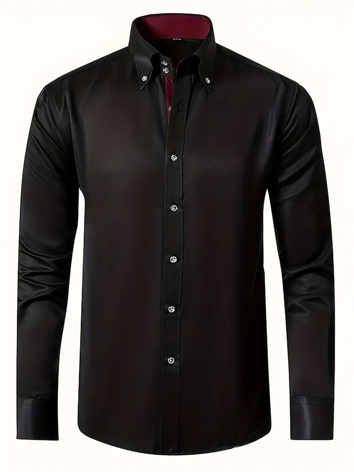 Levoire | Chemise Élégante À Manches Longues À Coupe Ajustée Avec Bouton Noir