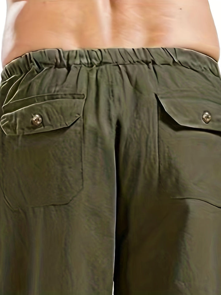 Levoire | Pantalons Pour Hommes En Mélange De Coton Et De Lin Avec Une Taille Élastique Décontractée