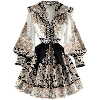 Levoire | Robe imprimée pour femmes avec des manches ballons et un décolleté en V