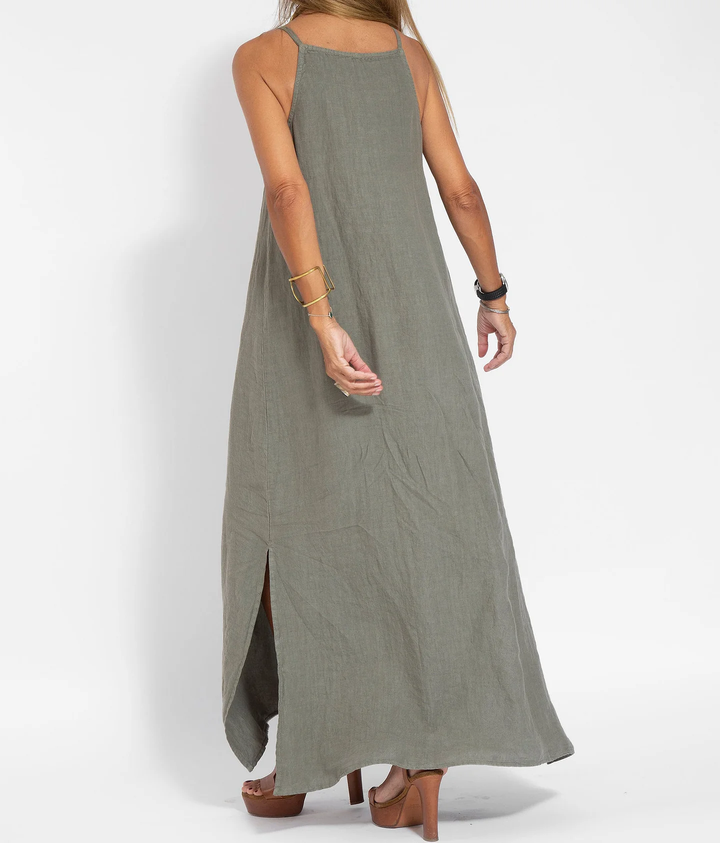 Levoire | Élégante Robe Longue Sans Manches en Coton et lin de Couleur Unie