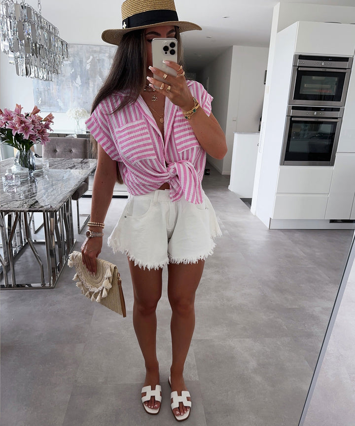 Levoire | Bébé Rosa Rayé Chemise À Manches Courtes