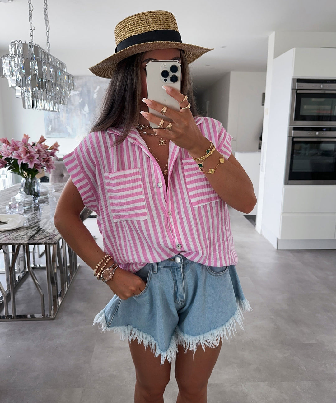 Levoire | Bébé Rosa Rayé Chemise À Manches Courtes L