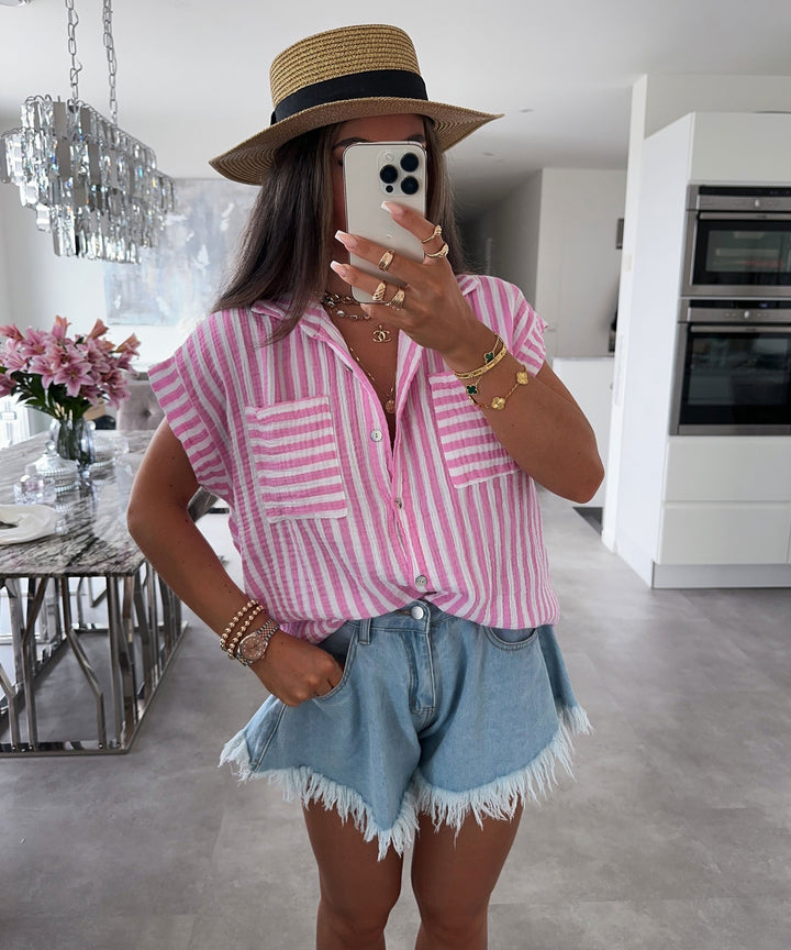Levoire | Bébé Rosa Rayé Chemise À Manches Courtes L