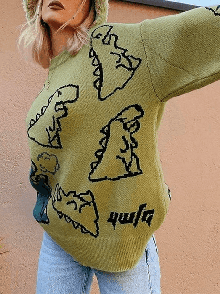 Levoire | Pull En Tricot Dinosaure Crew Vert