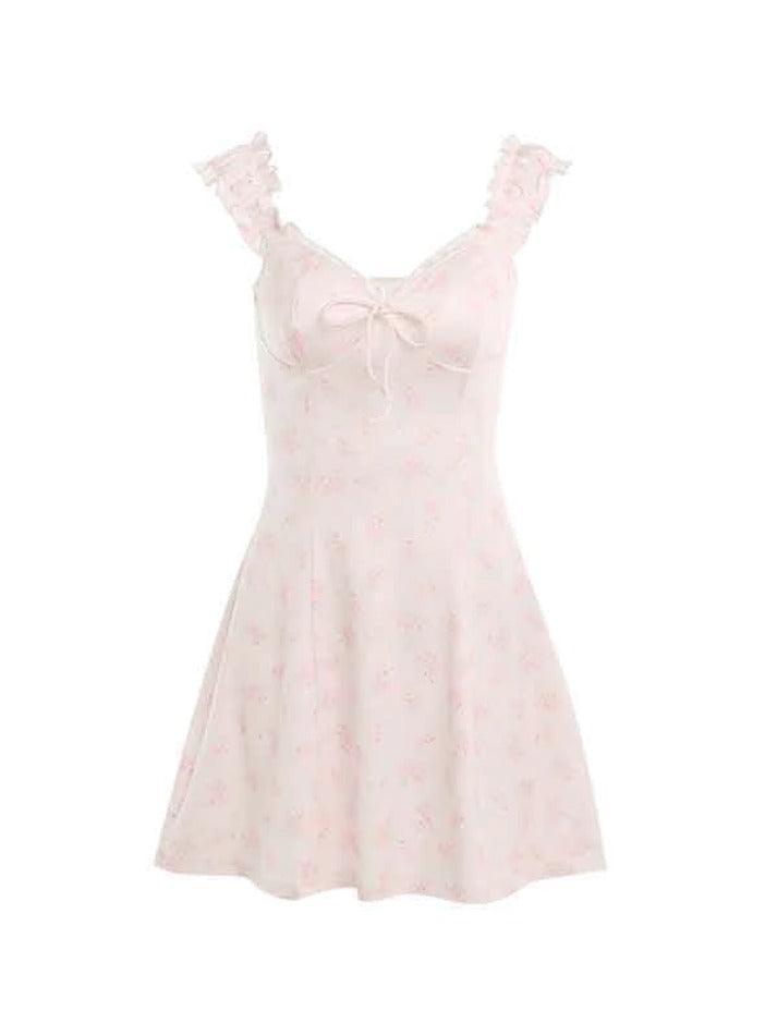 Levoire | Disty Fleurs Imprimé U-Collier Schnür Mini Robe Rosa