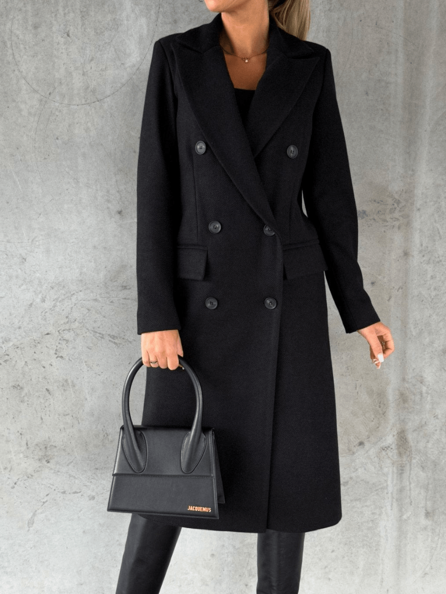 Levoire | Manteau de luxe en laine pour femmes Trench-coat long Design classique Noir