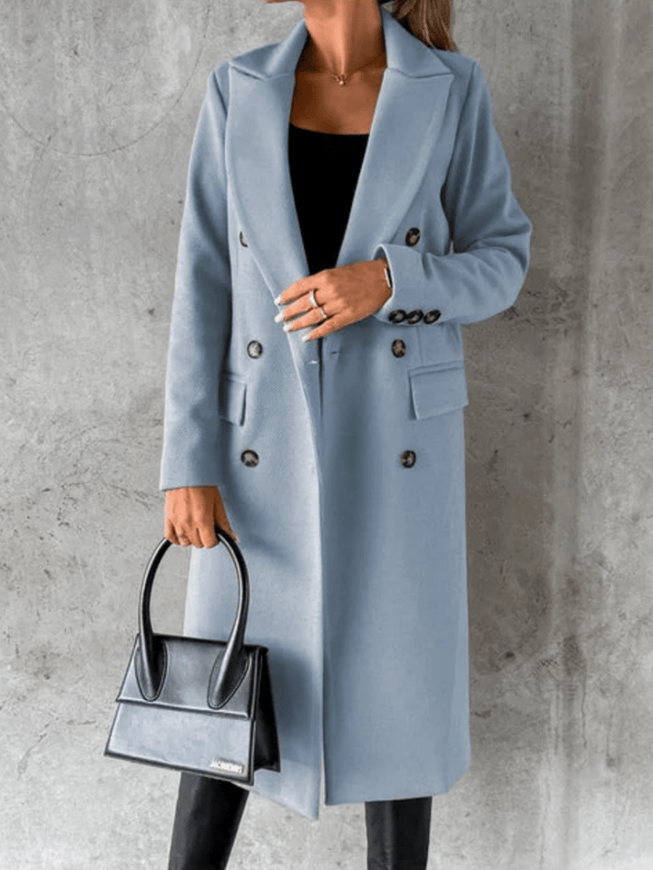 Levoire | Manteau de luxe en laine pour femmes Trench-coat long Design classique Bleu clair