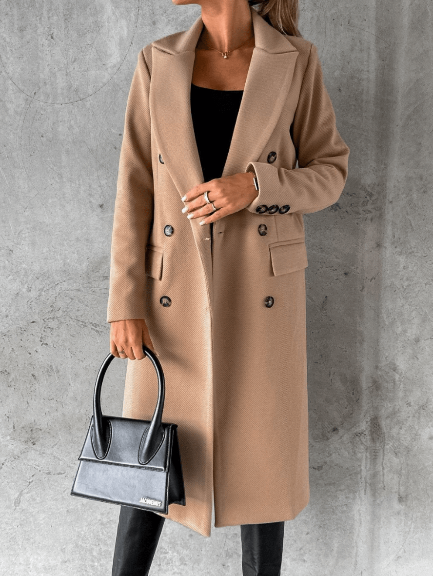 Levoire | Manteau de luxe en laine pour femmes Trench-coat long Design classique Khaki
