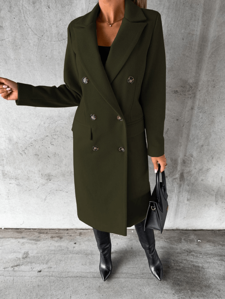 Levoire | Manteau de luxe en laine pour femmes Trench-coat long Design classique Vert olive