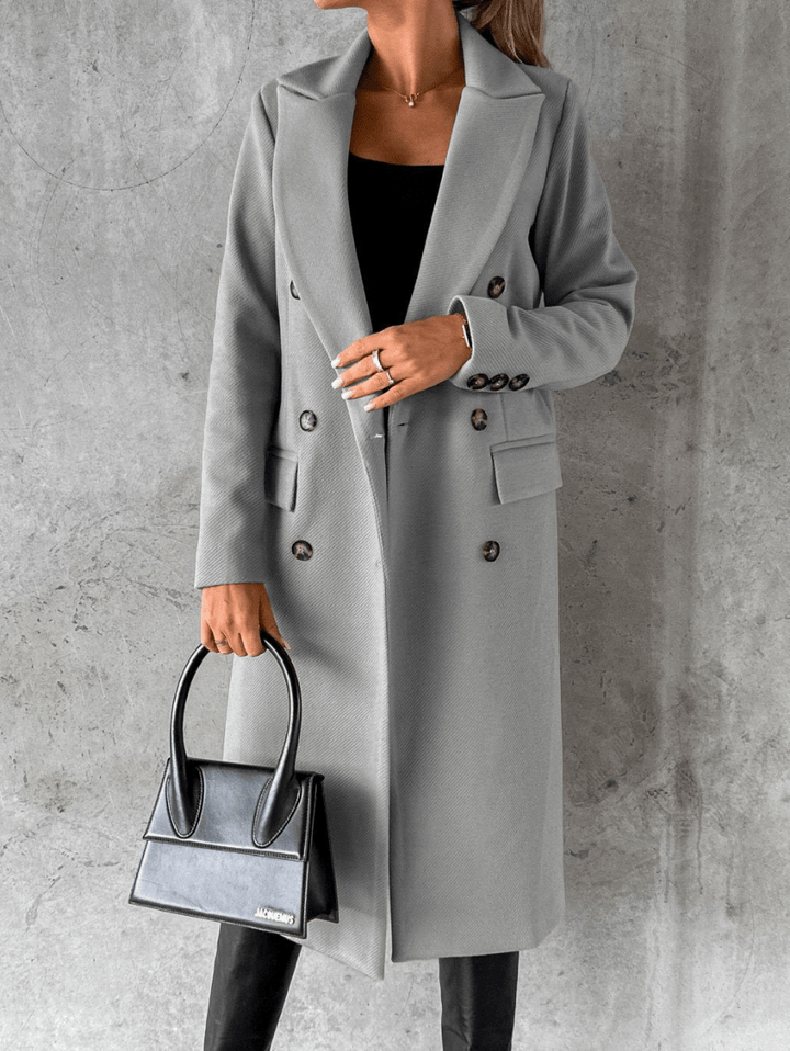 Levoire | Manteau de luxe en laine pour femmes Trench-coat long Design classique Gris clair