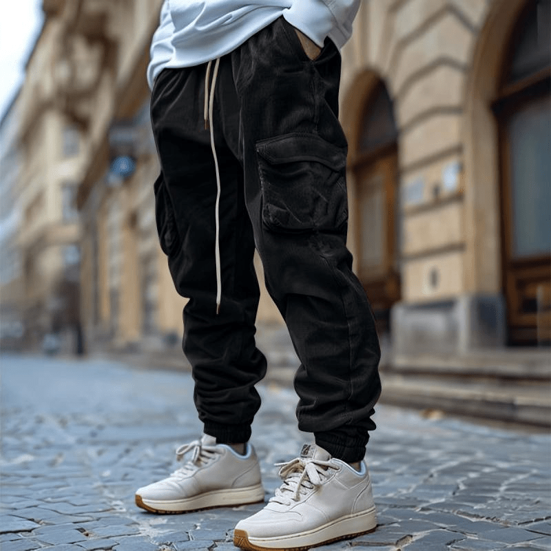 Levoire | Pantalon Cargo Velours Côtelé Homme Noir