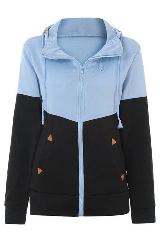 Levoire | Sweat à capuche zippé à deux couches avec blocs de couleur à manches longues Plus velours college sweatshirt Champlain Couleur