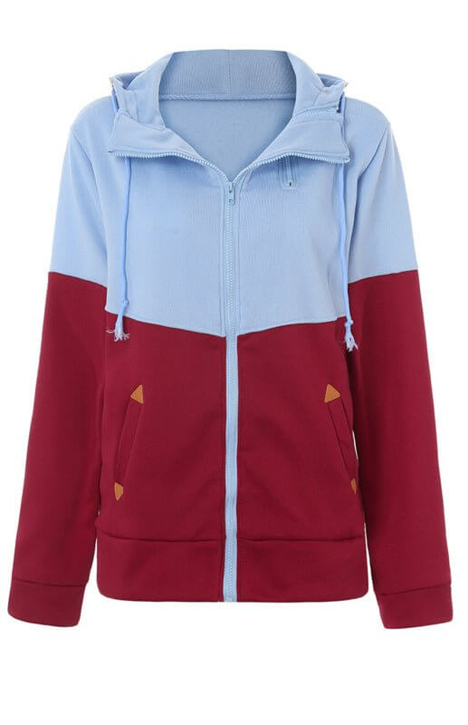 Levoire | Sweat à capuche zippé à deux couches avec blocs de couleur à manches longues Plus velours college sweatshirt Vinkurv