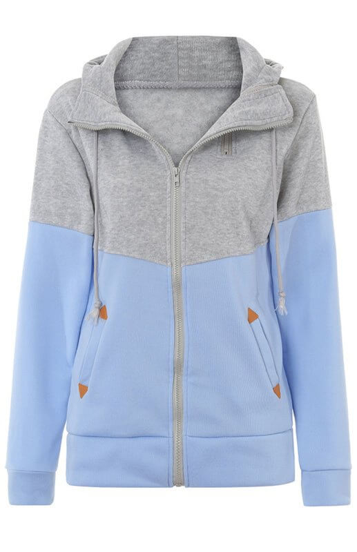 Levoire | Sweat à capuche zippé à deux couches avec blocs de couleur à manches longues Plus velours college sweatshirt Gris