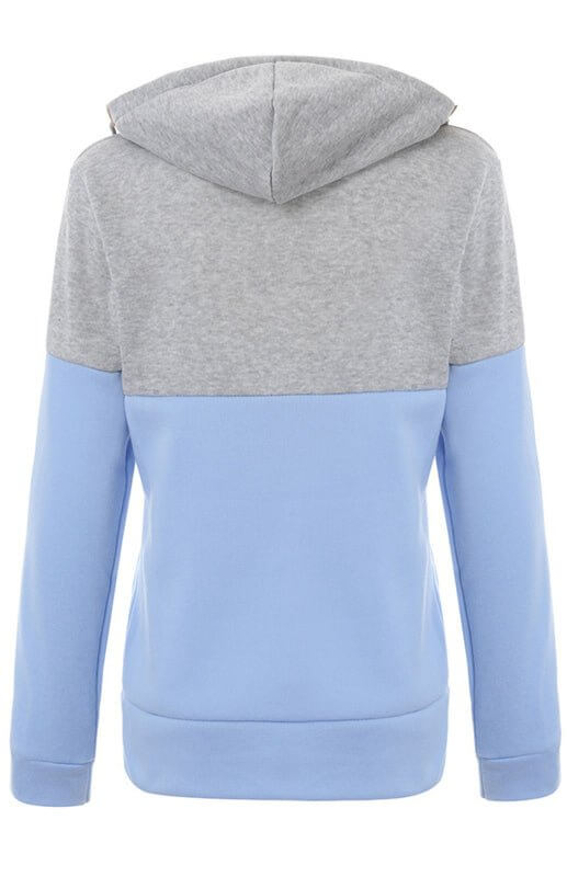 Levoire | Sweat à capuche zippé à deux couches avec blocs de couleur à manches longues Plus velours college sweatshirt
