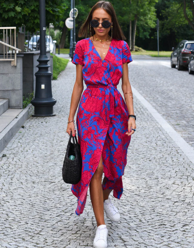Levoire | Légères, Robe Plissée Imprimée Fleurie Rot Bleu