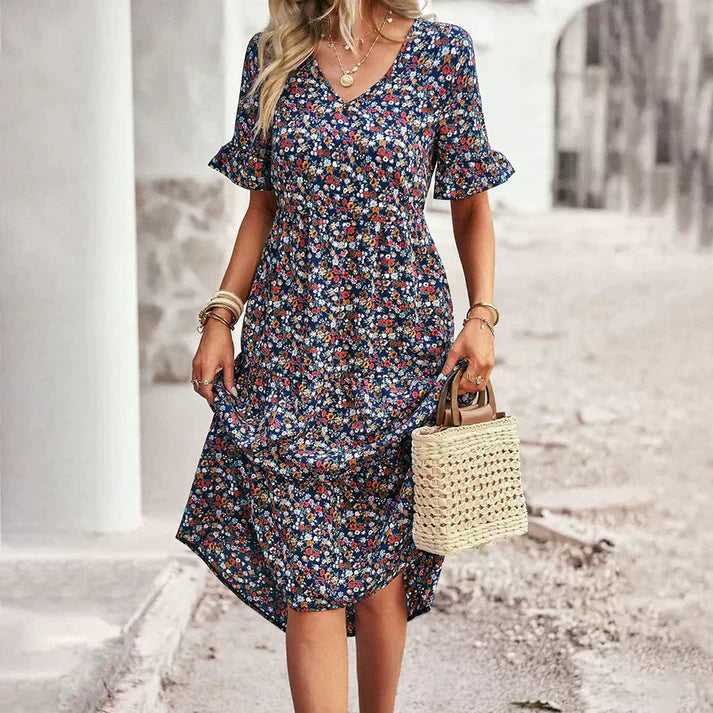 Levoire | Femme Robe midi à fleurs Bleu