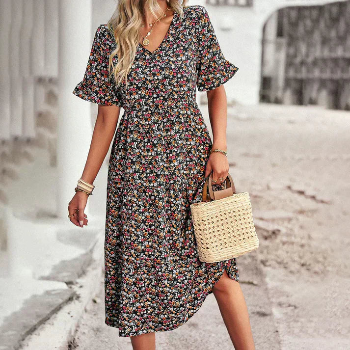 Levoire | Femme Robe midi à fleurs Noir