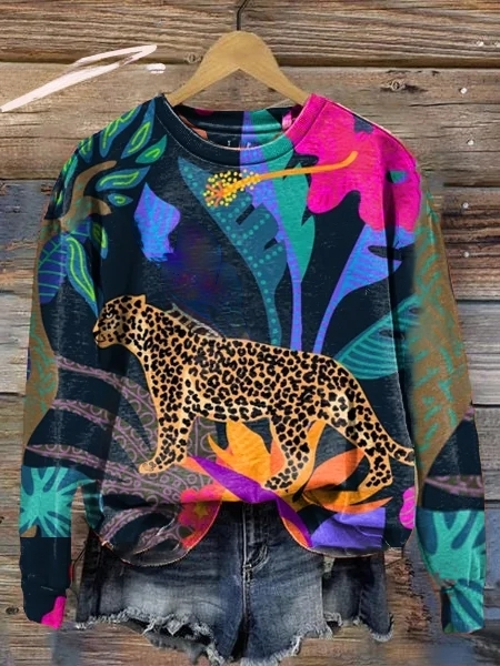 Levoire | Sweat À Manches Longues Avec Imprime Leopard Et Floral, Moderne Et Audacieux Multicolore