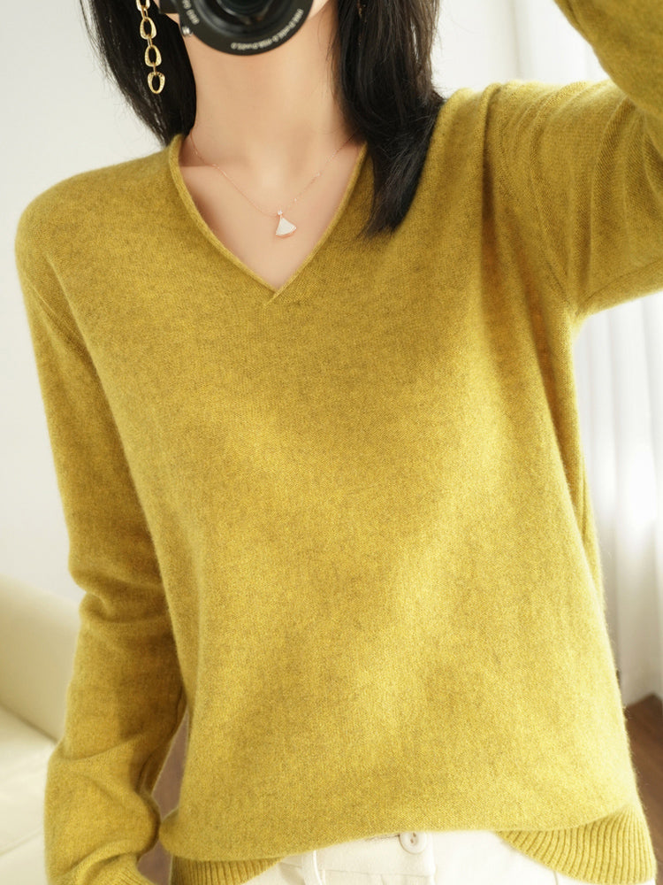 Levoire | Pull À Col En V Avec Sensation Cachemire Jaune