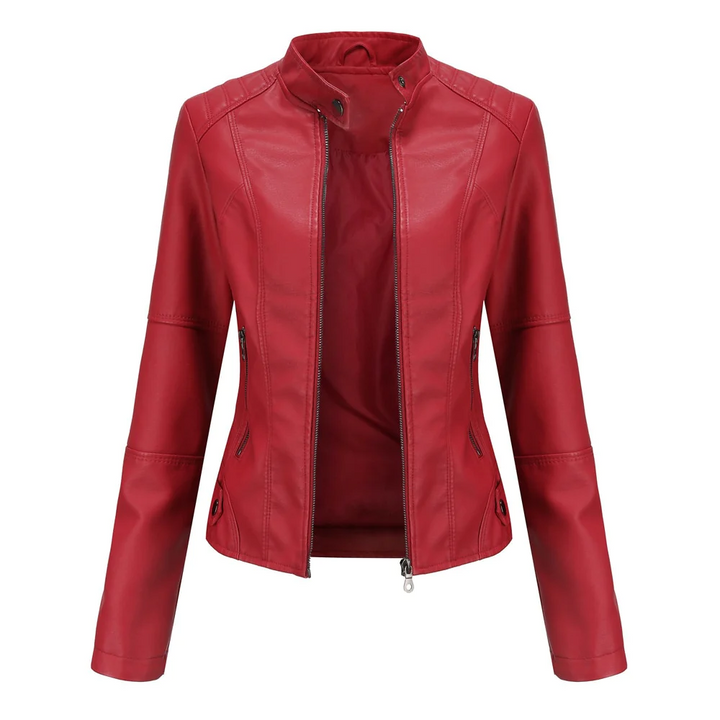 Levoire | Courte Veste Biker En Simili Cuir Élégante Pour Femmes Avec Col Court Rot