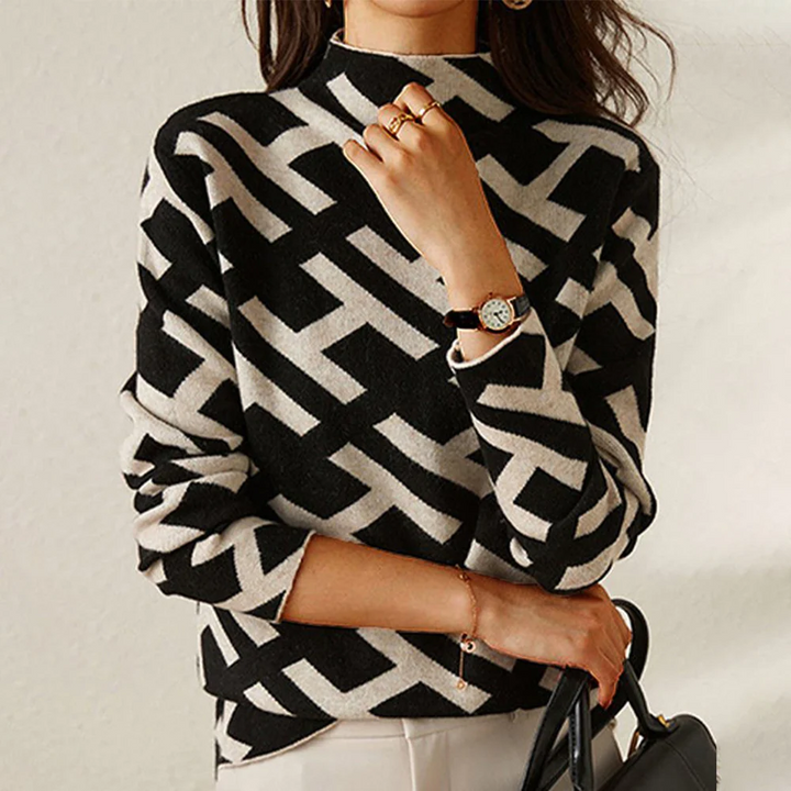 Levoire | Pull Géométrique Avec Alphabet Noir