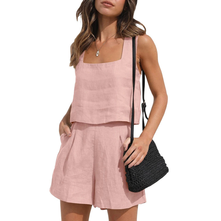 Levoire | Haut Joli Top À Encolure Carrée Et Shorts Avec Poches Rose clair