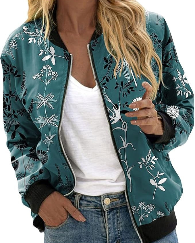 Levoire | Veste Bomber À Motif Floral Pour Femmes 1-Vert