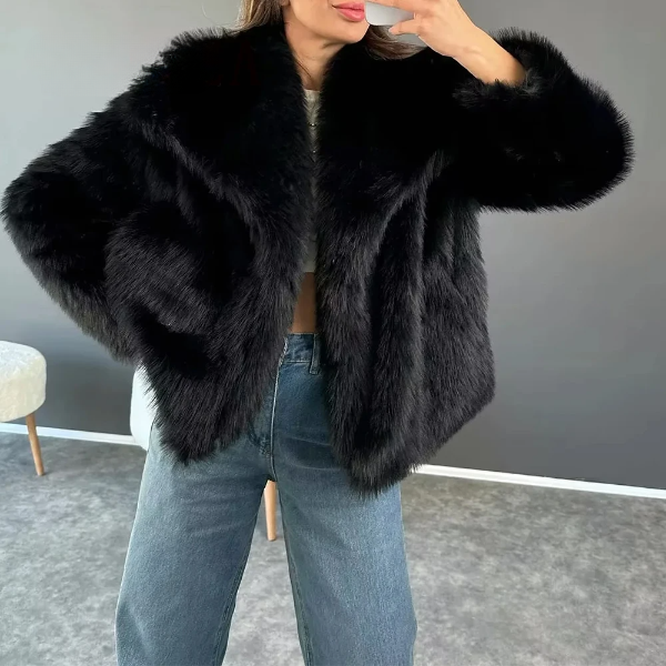 Levoire | Manteau En Fausse Fourrure Élégant Avec Col Surdimensionné Noir