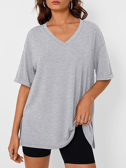 Levoire | T-Shirt Décontracté Avec Grande Taille Col V Pour Femmes Gris