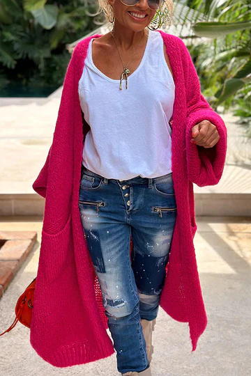 Levoire | Veste Midi Tricot Avec Imprimé Au Dos Et Poche Confort Et Style Rosa