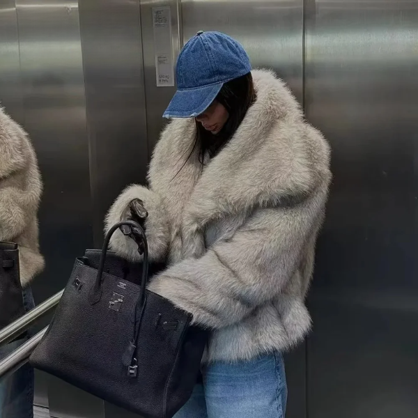 Levoire | Manteau En Fausse Fourrure Élégant Avec Col Surdimensionné Gris