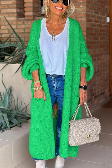 Levoire | Veste Midi Tricot Avec Imprimé Au Dos Et Poche Confort Et Style Vert