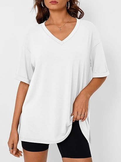 Levoire | T-Shirt Décontracté Avec Grande Taille Col V Pour Femmes Blanc