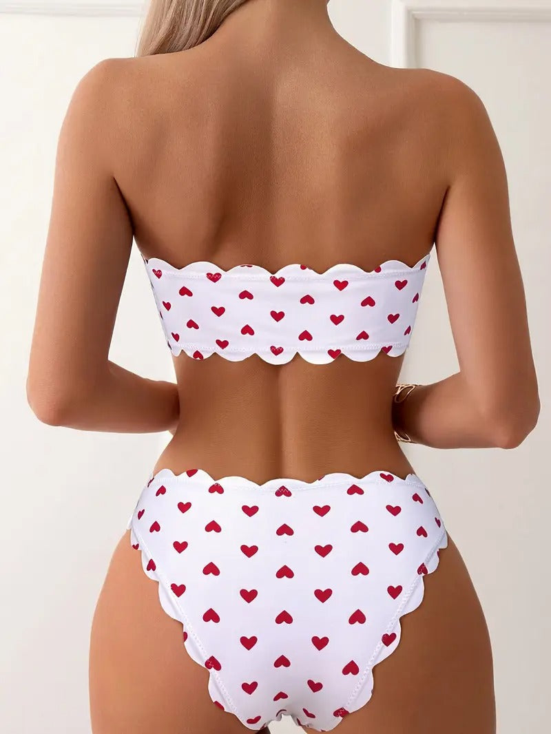 Levoire | Ensemble De Bikini Bandeau Avec Motif De Cœur Pour Femmes