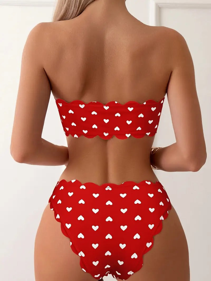 Levoire | Ensemble De Bikini Bandeau Avec Motif De Cœur Pour Femmes