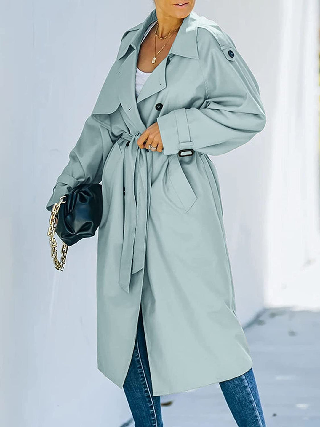 Levoire | Trench Coat Long Femme À Double Boutonnage Bleu