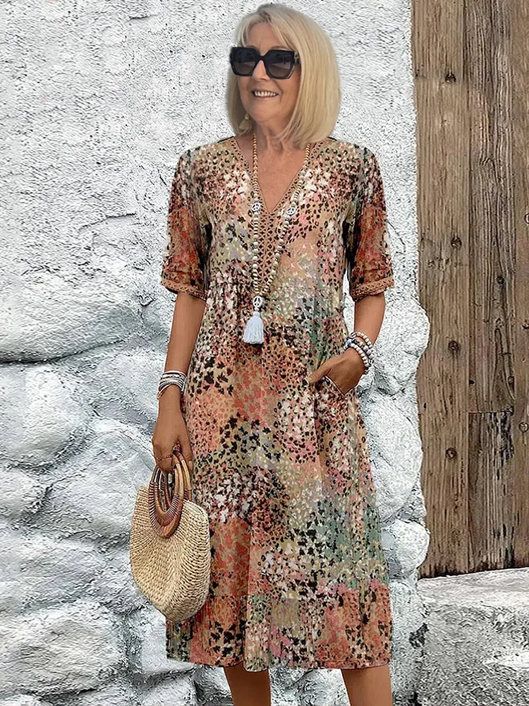 Levoire | Robe Midi Avec Un Imprimé Vivant Beige Sable