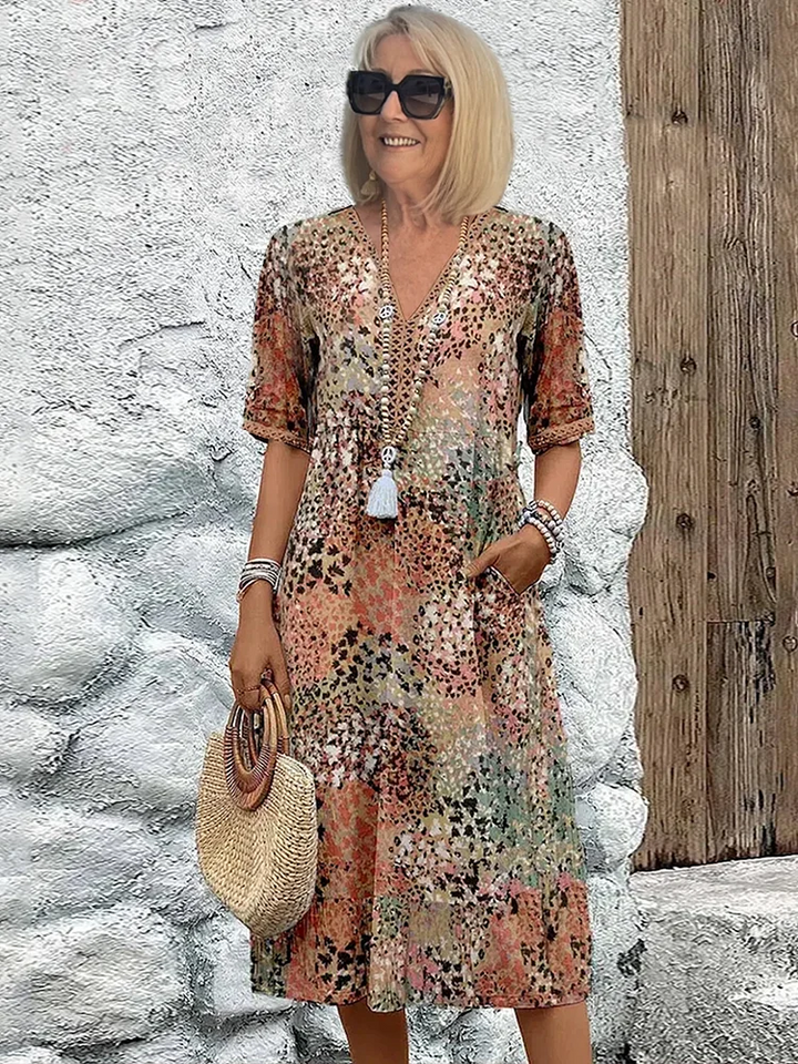 Levoire | Robe Midi Avec Un Imprimé Vivant Beige Sable