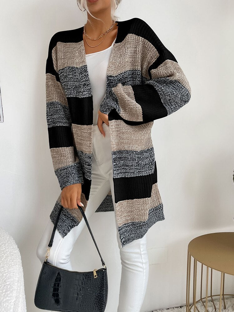Levoire | Gilet Tricoté Femme | Manches Longues Noir-Kaki