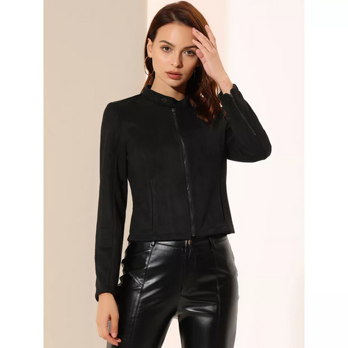 Levoire | Veste De Motard Courte Élégante Avec Aspect Daim Pour Femmes
