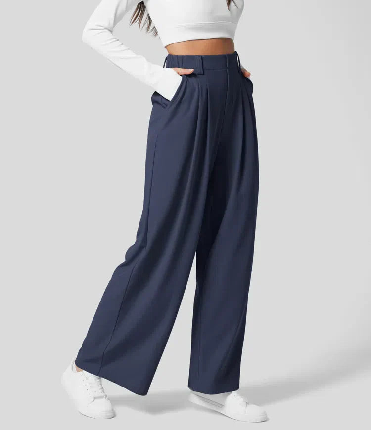 Levoire | Pantalons Taille Haute Avec Poches Latérales Bleu foncé
