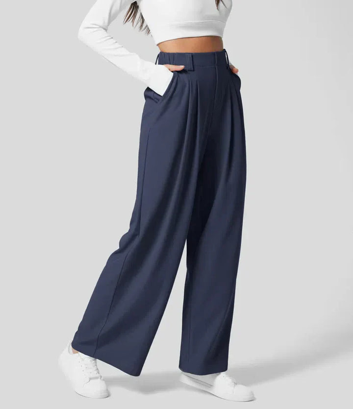 Levoire | Pantalons Taille Haute Avec Poches Latérales Bleu foncé