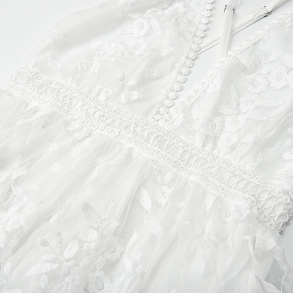 Levoire | Robe De Cocktail Broderie De Fleurs Réseau Dentelle