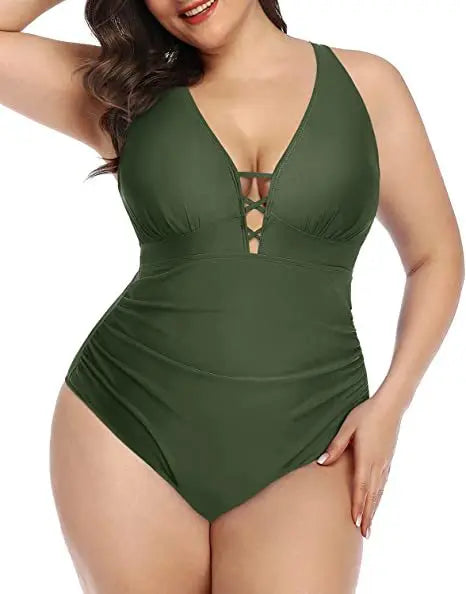 Levoire | Maillot De Bain Floral Décolleté En V Séduisant Vert foncé